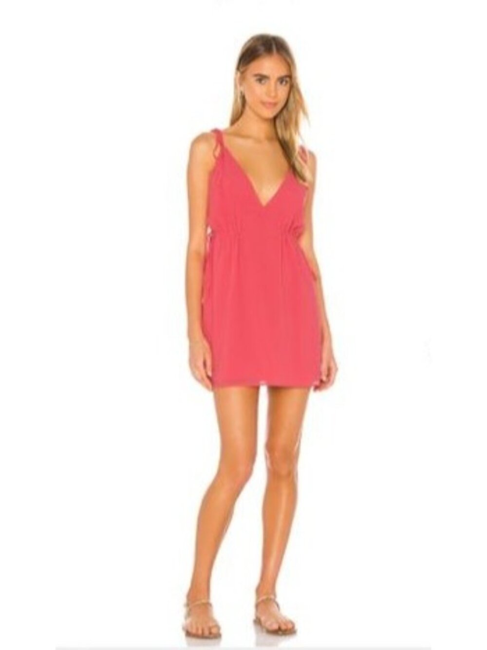 Lover + Friends Coral Frances Sleeveless Mini Dress XS Adjustable Ties (F478)